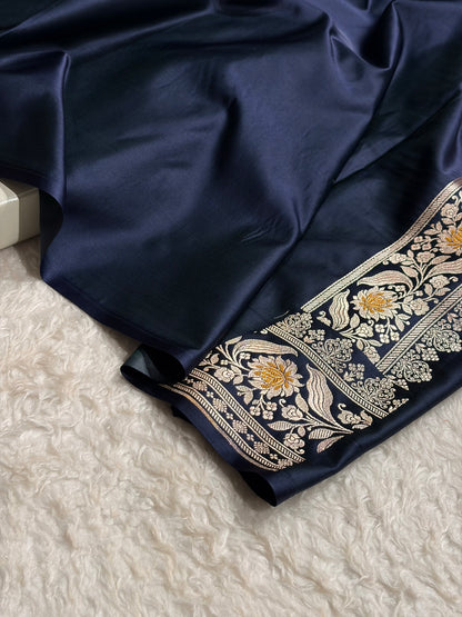 German Blue Shades Banarasi Boota Pattern Minakari Floral Mashru Silk Saree MSM-121