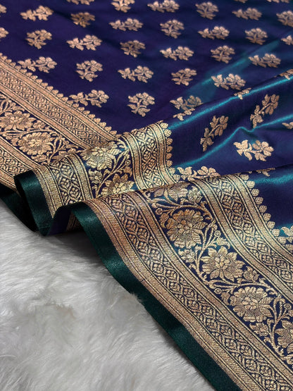 Peacock Shades Banarasi Satin Silk Saree SS34