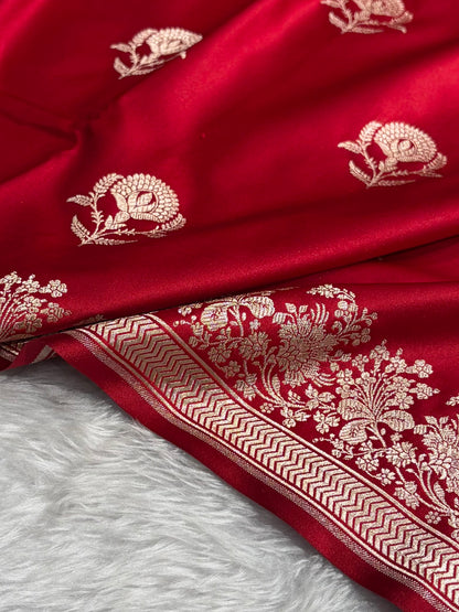 Red Shades Banarasi Boota Pattern Floral Mashru Silk Saree MSM-113