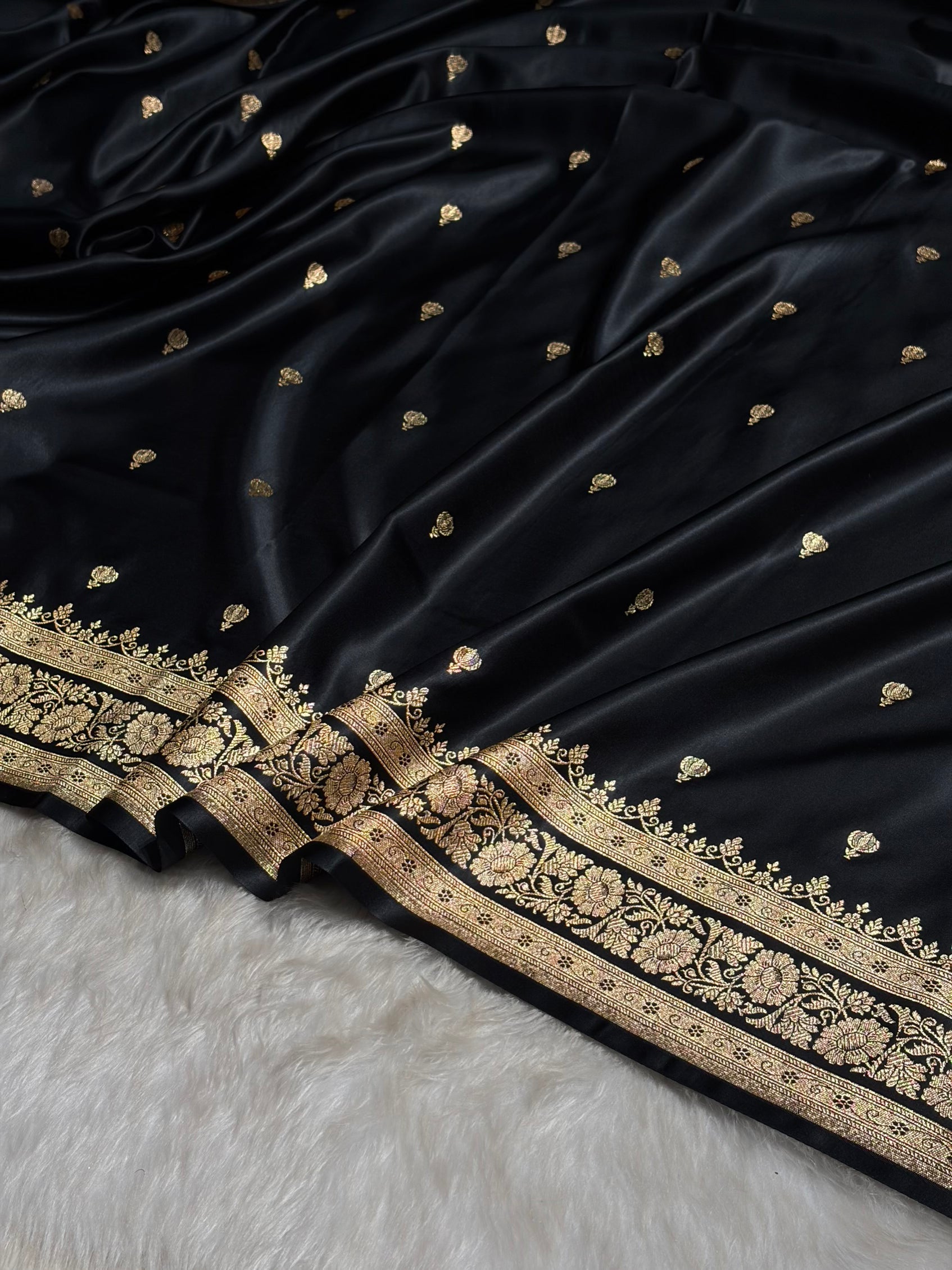 Black Booti Pattern Satin Katan Silk Saree SK66