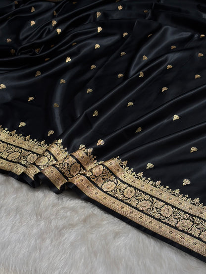 Black Booti Pattern Satin Katan Silk Saree SK66