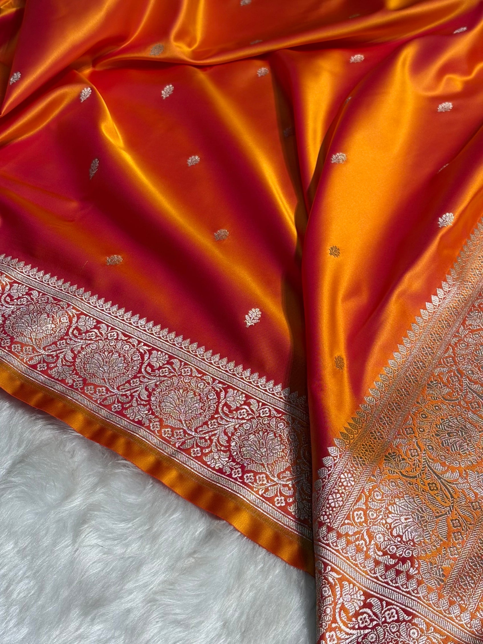 Fire Gold Floral Boota With Floral Border Mashru Silk Saree MSM-81