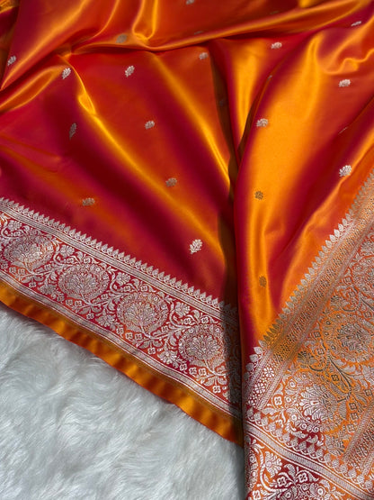 Fire Gold Floral Boota With Floral Border Mashru Silk Saree MSM-81