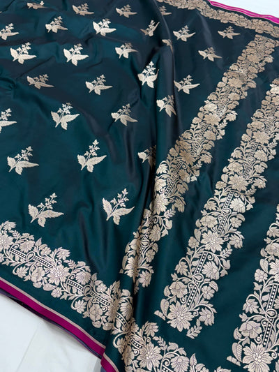 Rama Shade With Booti Pattern Mashru Silk Saree