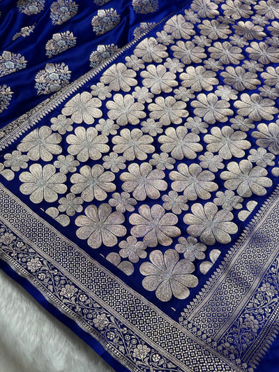 Premium Banarasi Satin Katan Saree With Minakari Boota in Royal Blue Shades SK93