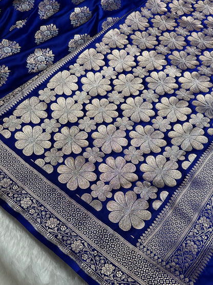 Premium Banarasi Satin Katan Saree With Minakari Boota in Royal Blue Shades SK93
