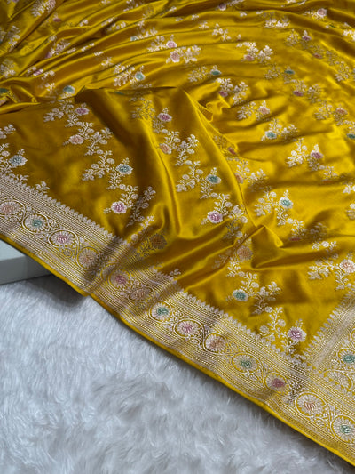 Mustard Minakari Banarasi Cross Mashru Silk Saree MCS01