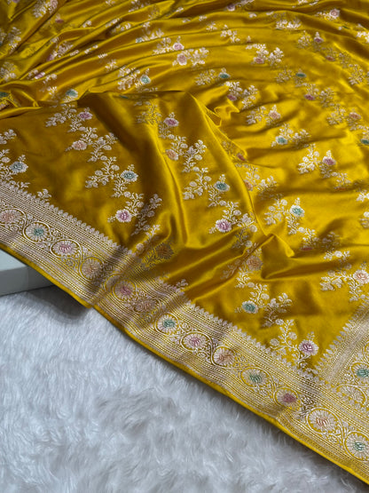 Mustard Minakari Banarasi Cross Mashru Silk Saree MS01