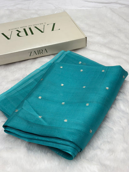 Pure Organza Firozi Floral Banarasi Silk Saree PO-06