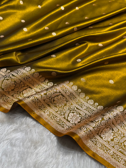 Satin Silk Saree Banarasi Booti in Mehendi Green Shades SS29