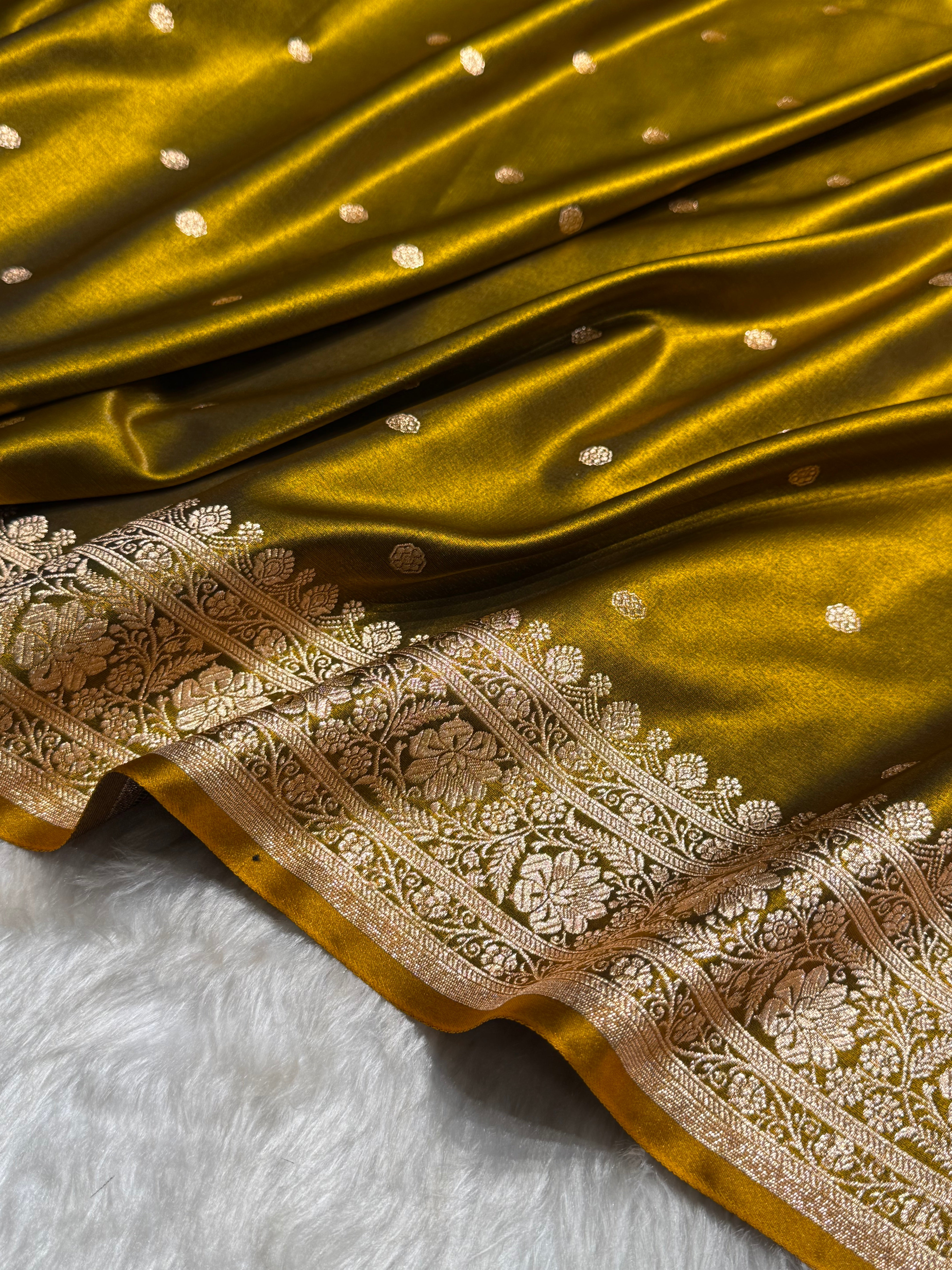 Satin Silk Saree Banarasi Booti in Mehendi Green Shades SS29