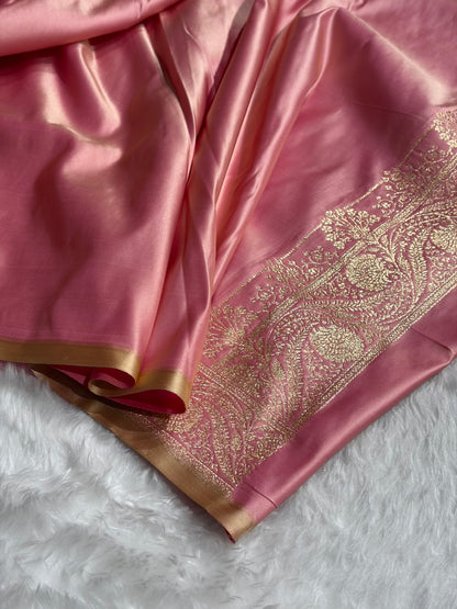 Banarasi Satin Katan Saree Jaal Pattern In Powder Pink Shades SK133