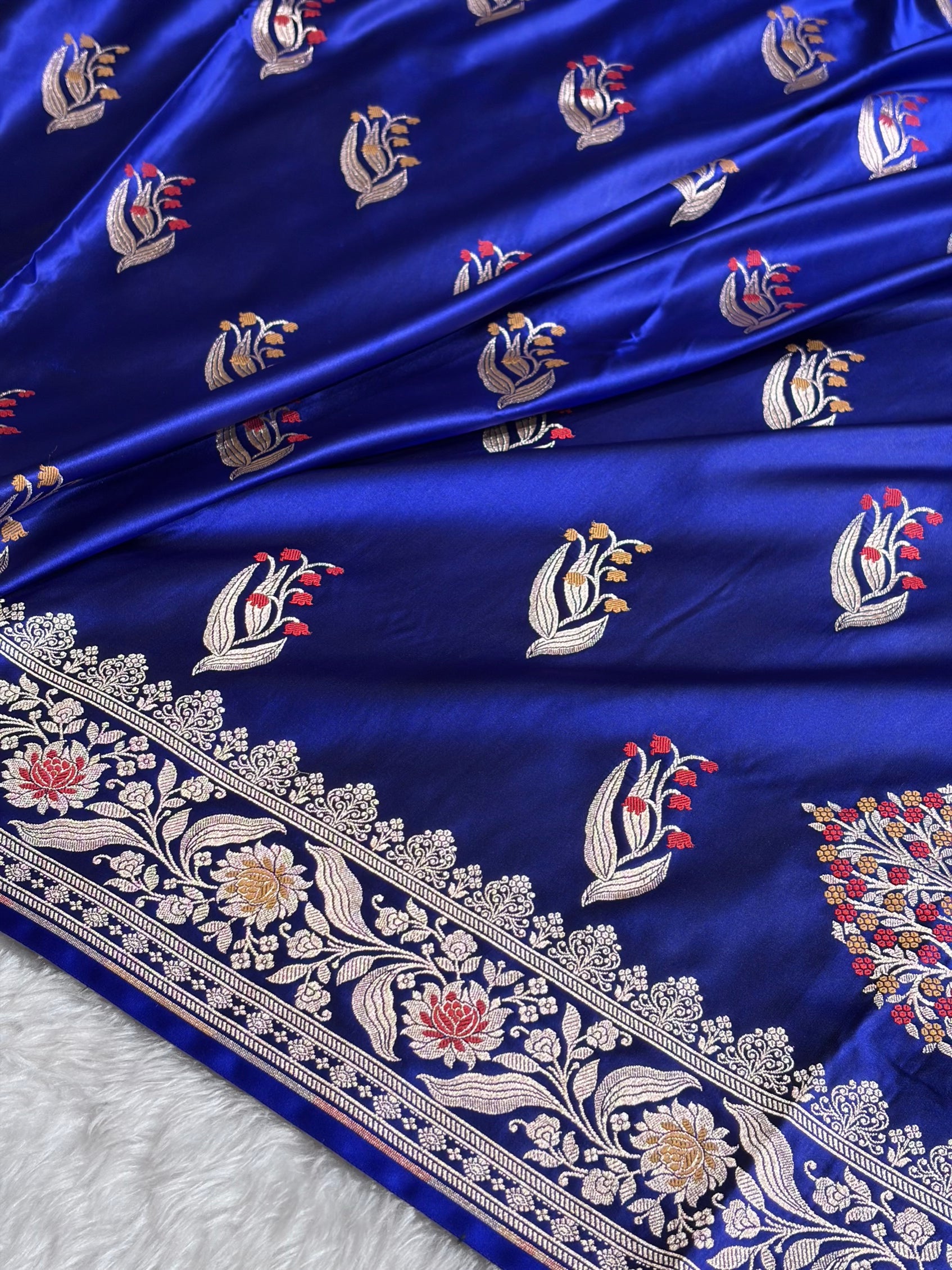 Royal Blue Shades Banarasi Boota Pattern Minakari Floral Mashru Silk Saree MSM-121