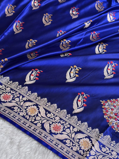Royal Blue Shades Banarasi Boota Pattern Minakari Floral Mashru Silk Saree MSM-121