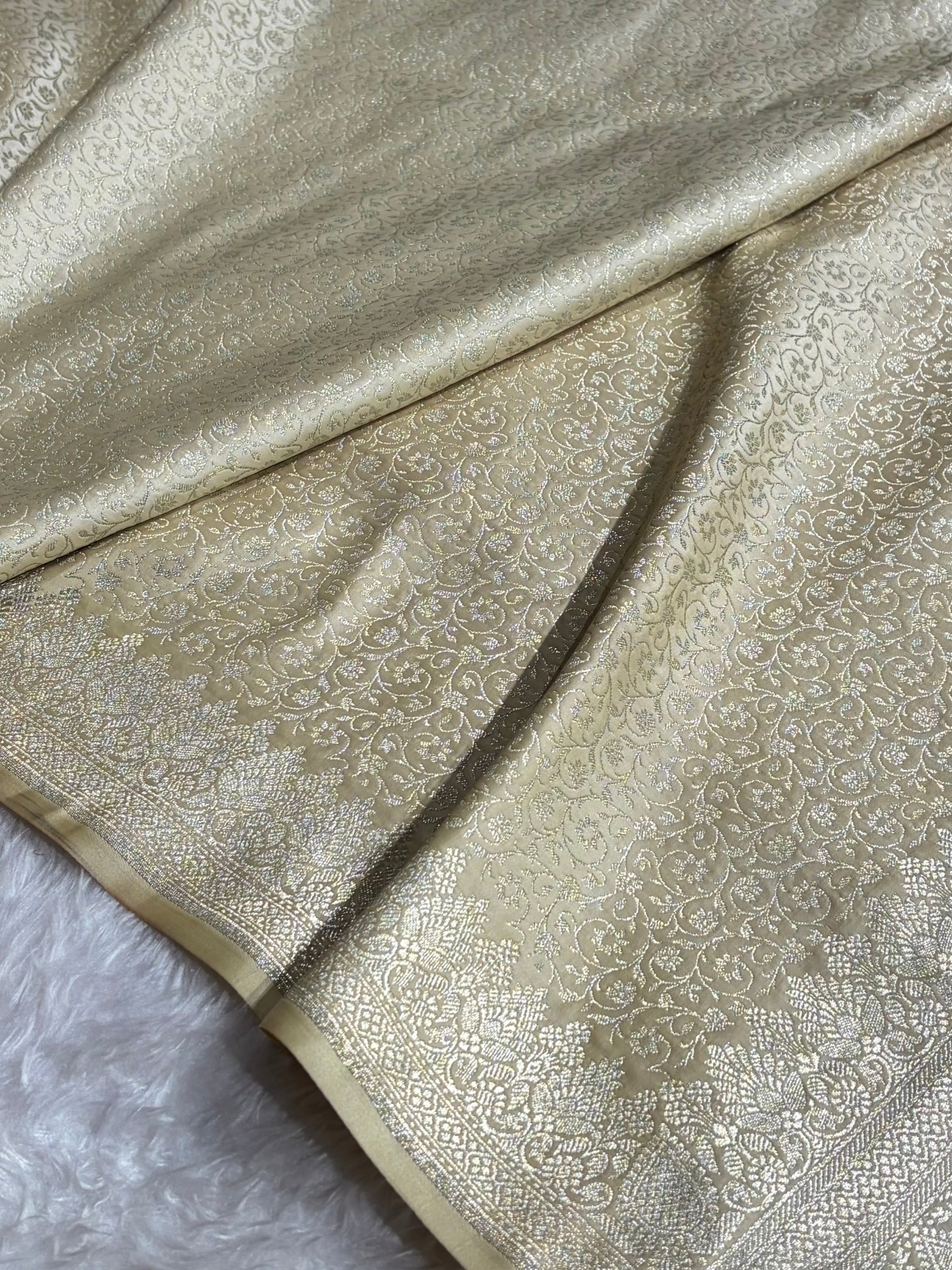 Banarasi Light Cream Brocade Soft Katan Silk Saree