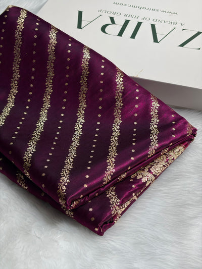 Banarasi Wine Shades Cross Pattern Banarasi Satin Silk Saree SS61