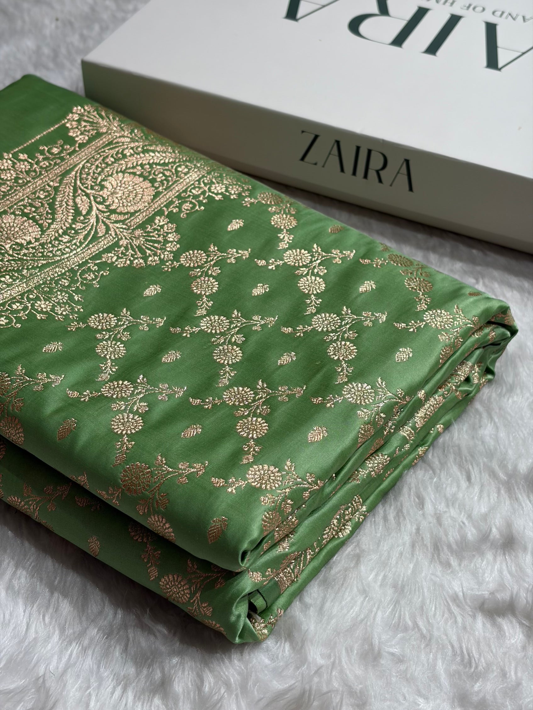 Banarasi Satin Katan Saree Jaal Pattern In Pista Shades SK133
