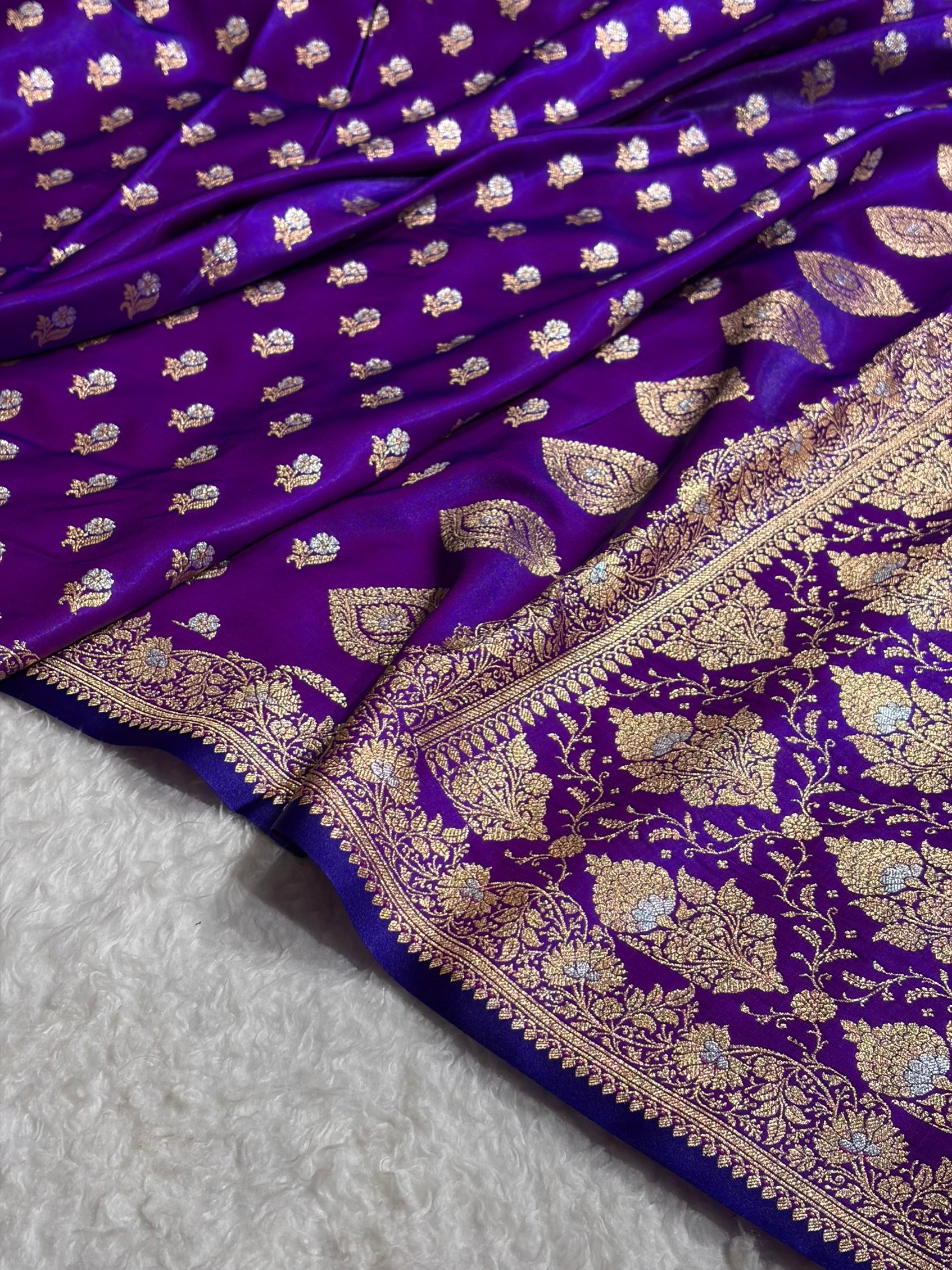 Banarasi Satin Silk Meena Boota in Purple Shades SS38
