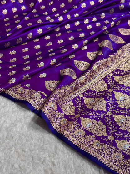 Banarasi Satin Silk Meena Boota in Purple Shades SS38
