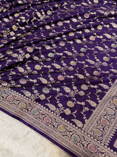 Dark Purple Shades In Minakari Jaal Mashru Silk Saree MCS42