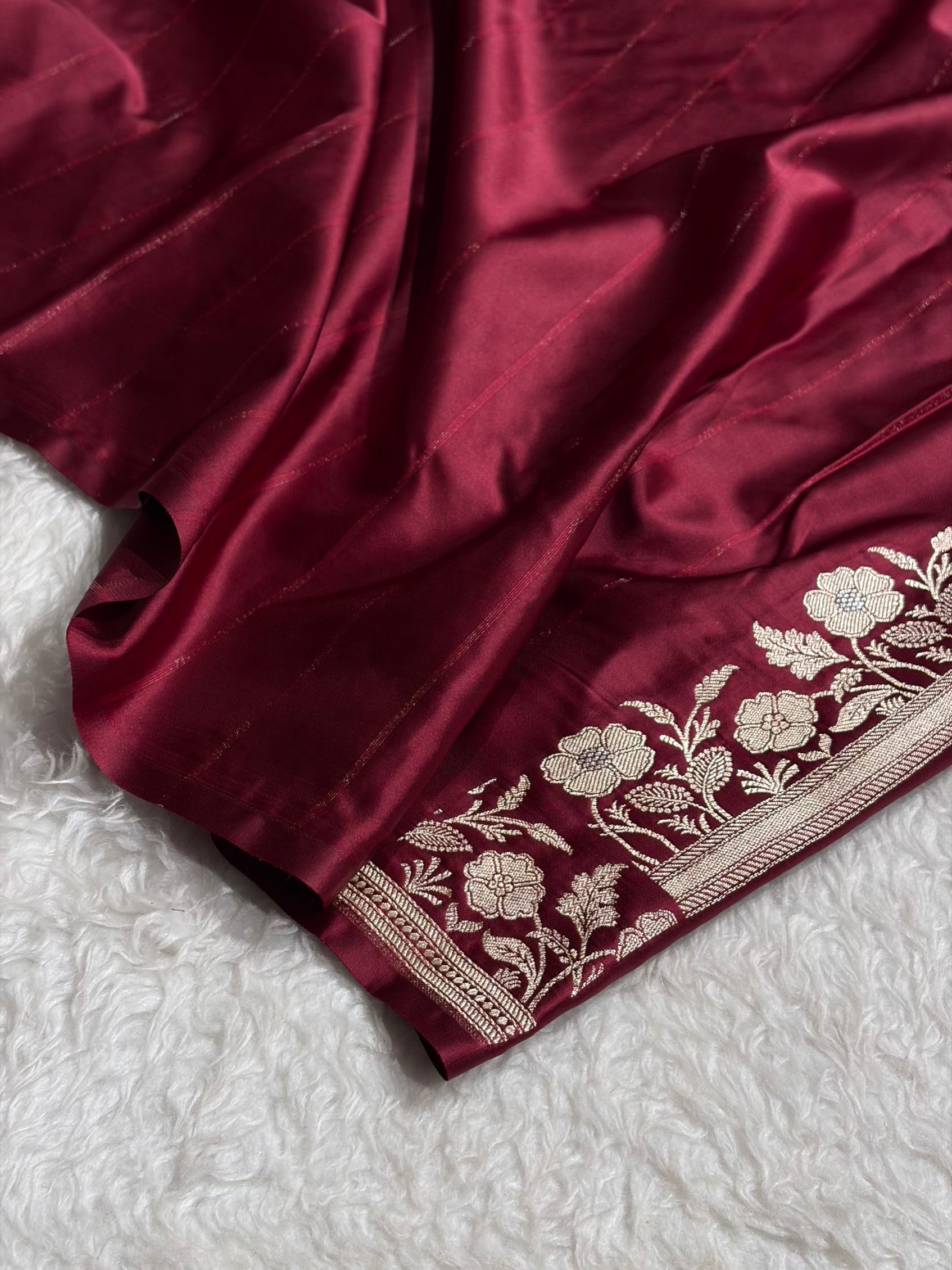 Garnet Boota With Floral Border Mashru Silk Saree MSM-86