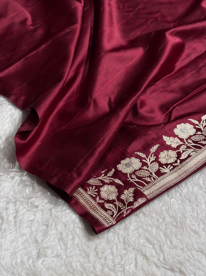 Garnet Boota With Floral Border Mashru Silk Saree MSM-86
