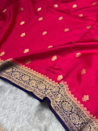 Contrast Rani With Purple Shades Boota Handwoven Pure Raw Mango Silk RM-07