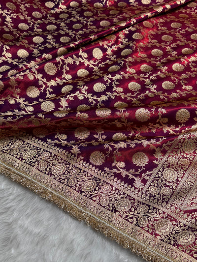 Banarasi Reddish Purple Satin Silk Saree with Gota Patti SSGP15