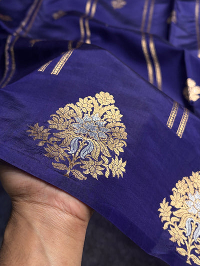 Navy Blue Shades Banarasi Handwoven Pure Paper Katan Silk  RM-66