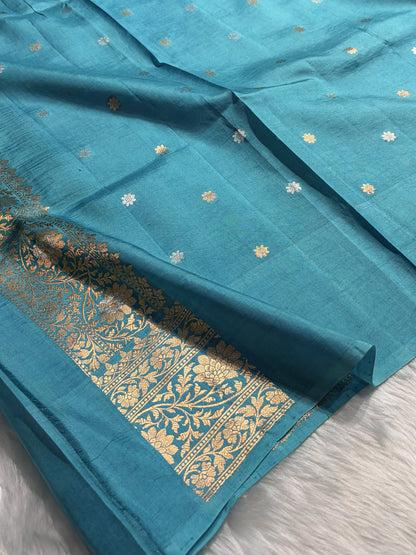 Firozi Shades Boota Handwoven Pure Katan Raw Mango Silk RM-18