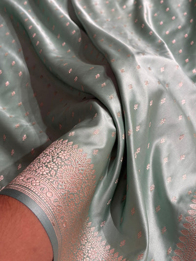 Sea Green Shades Banarasi With Floral Booti Pattern Mashru Silk Saree MSM-133