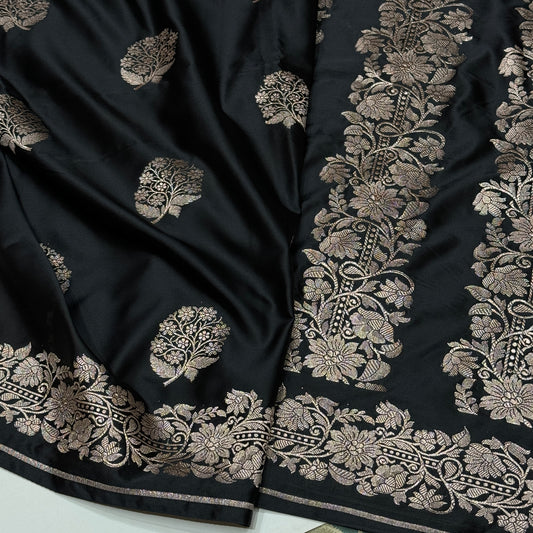 Black Scallop Boota Mashru Silk Saree