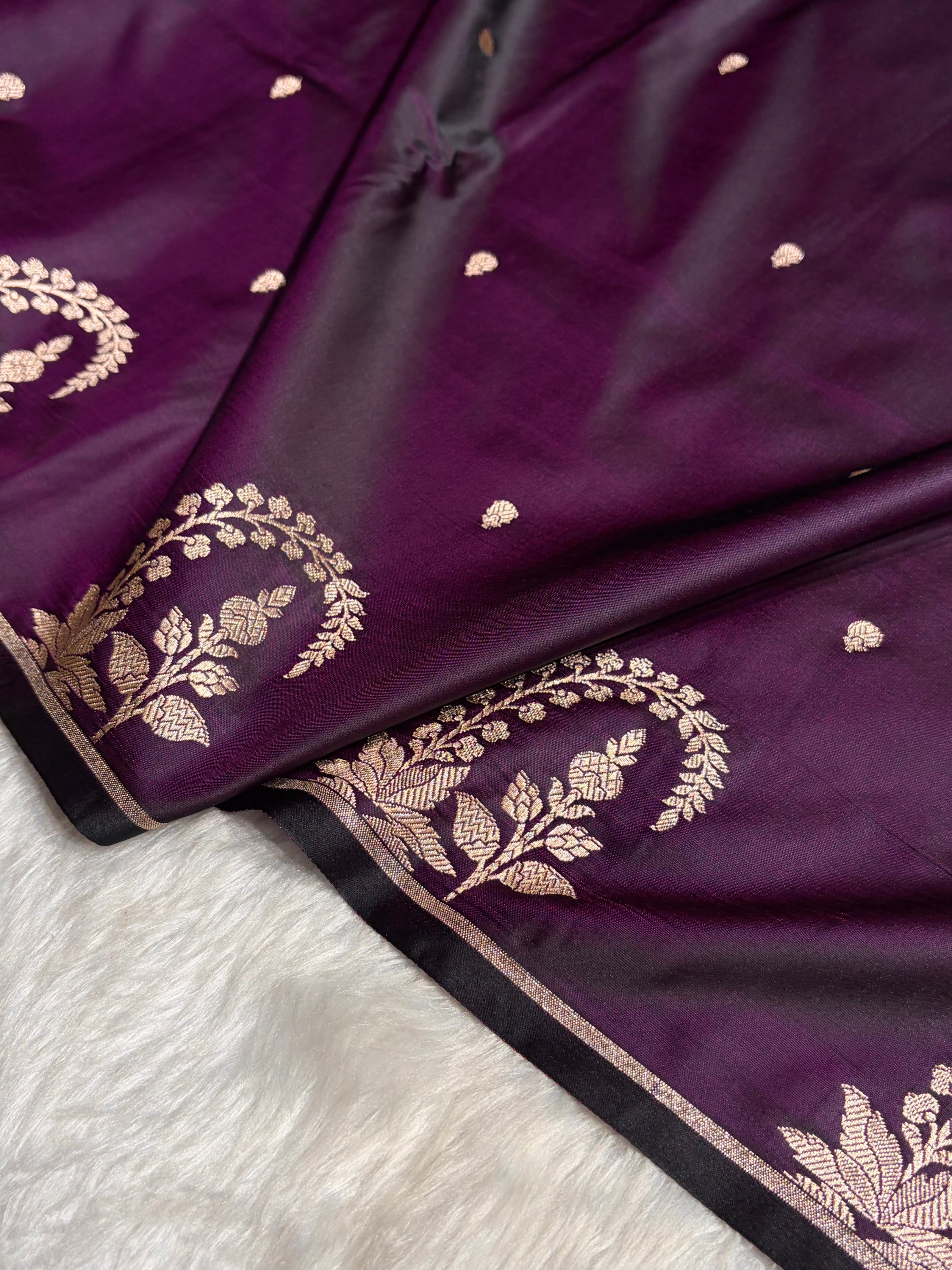 Dark Purple Boota With Floral Border Mashru Silk Saree MSM-95