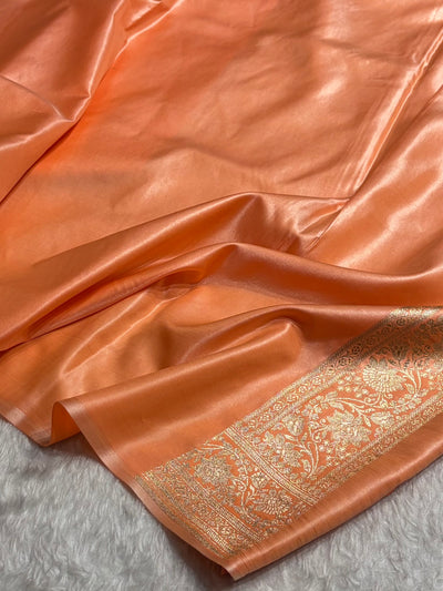 Banarasi Light Weight Satin Silk Peach Cross Pattern SS10