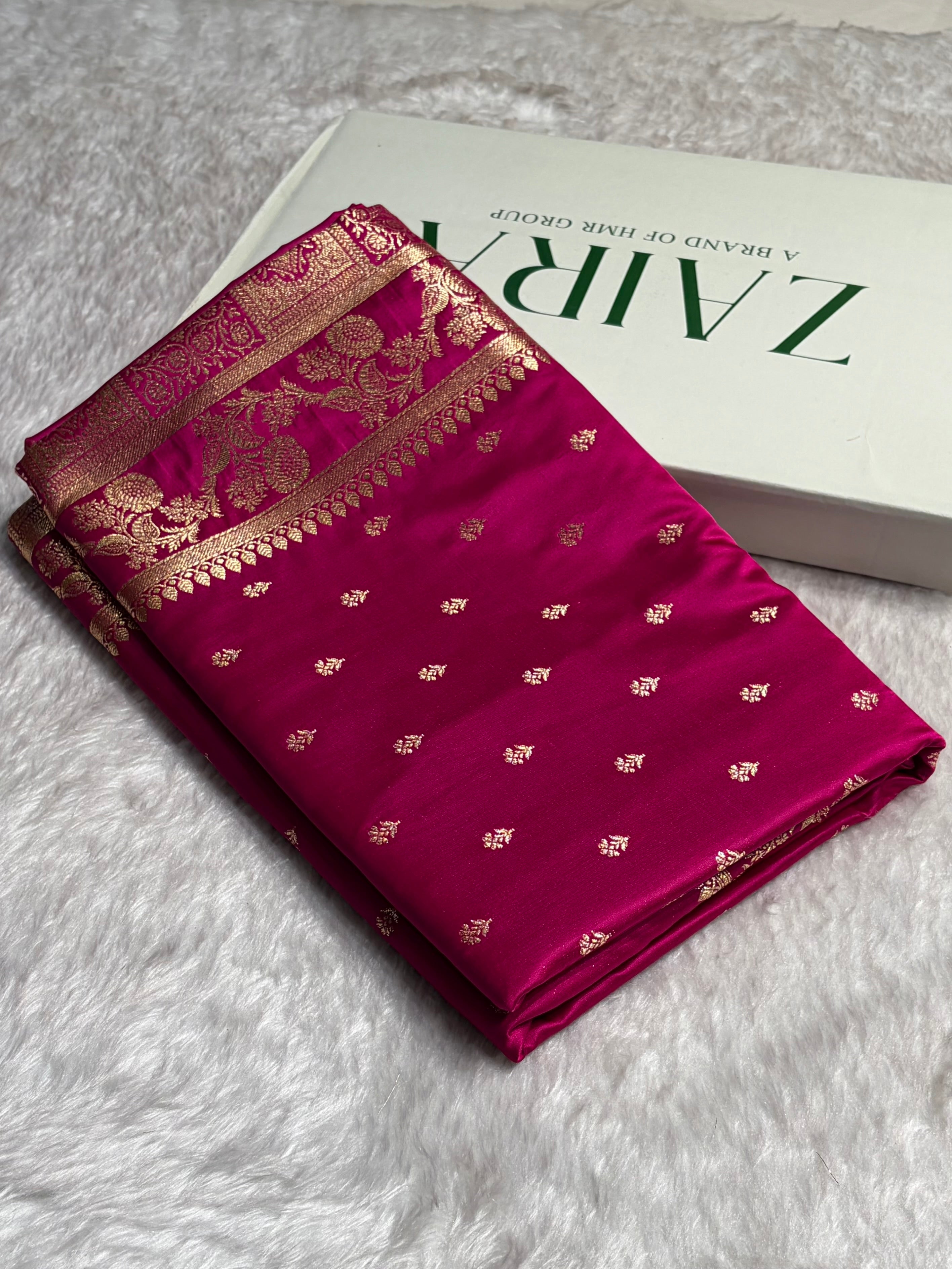 Rani Shades Floral Pattern Satin Katan Silk Saree SK77