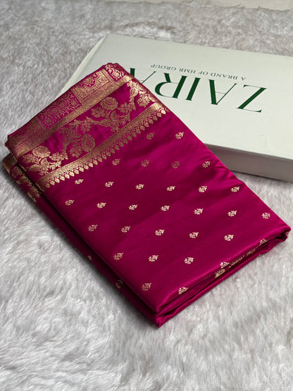 Rani Shades Floral Pattern Satin Katan Silk Saree SK77