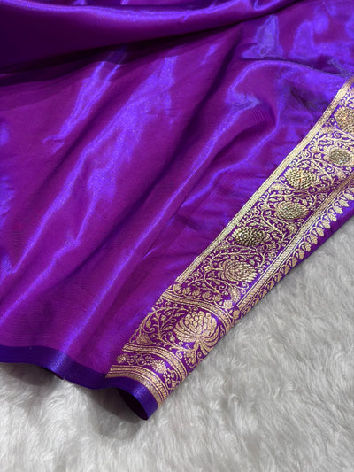 Satin Silk Saree Banarasi Swarovski Work Jaal in Purple Shades BSS23 (R)