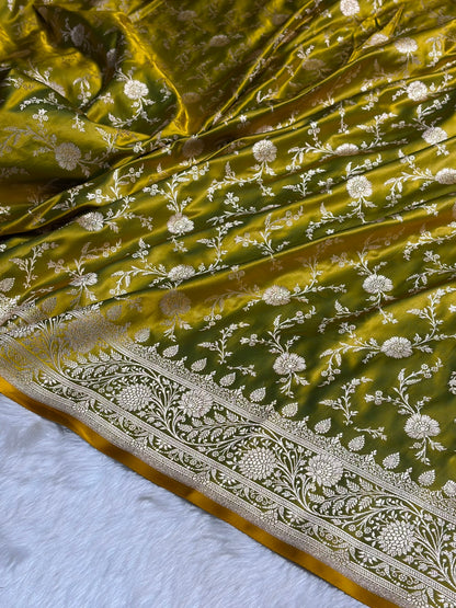 Liril Green Banarasi Jaal Katan Silk Saree SKM37