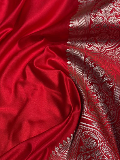 Red Floral Boota With Floral Border Mashru Silk Saree MSM-80