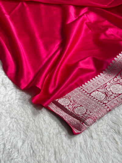 Banarasi Pattern Jaal Rani Shade Mashru Silk Saree MCS23