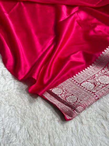 Banarasi Pattern Jaal Rani Shade Mashru Silk Saree MS23