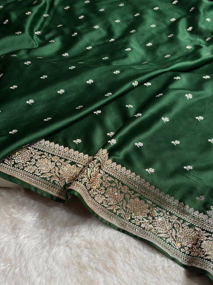 Beautiful Bottle Green Booti with Swarovski Work Mashru Silk Saree BMS09