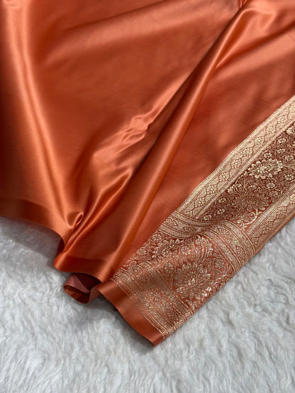 Sea Green with Peach Booti Satin Katan Silk saree SK29