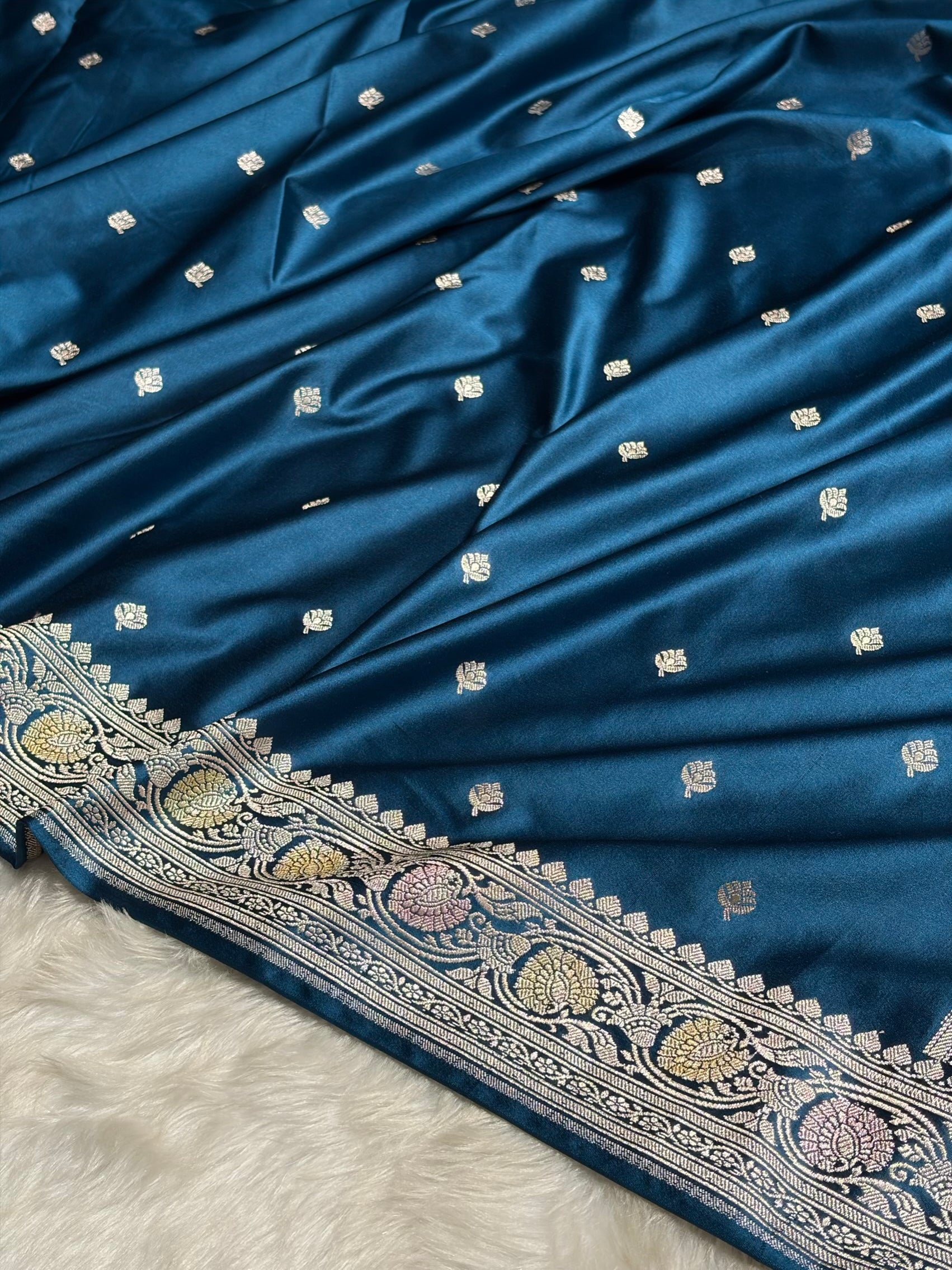 Banarasi German Blue Minakari Booti Mashru Silk Saree MS10