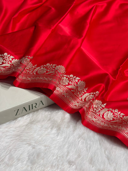 Red Boota With Floral Border Mashru Silk Saree MSM-94