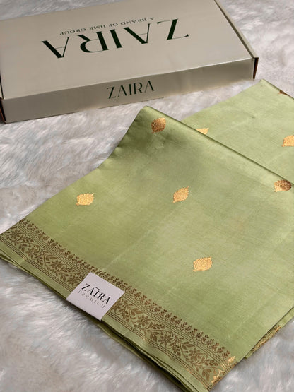 Pista Shade Handwoven Pure Katan Raw Mango Silk RM-06