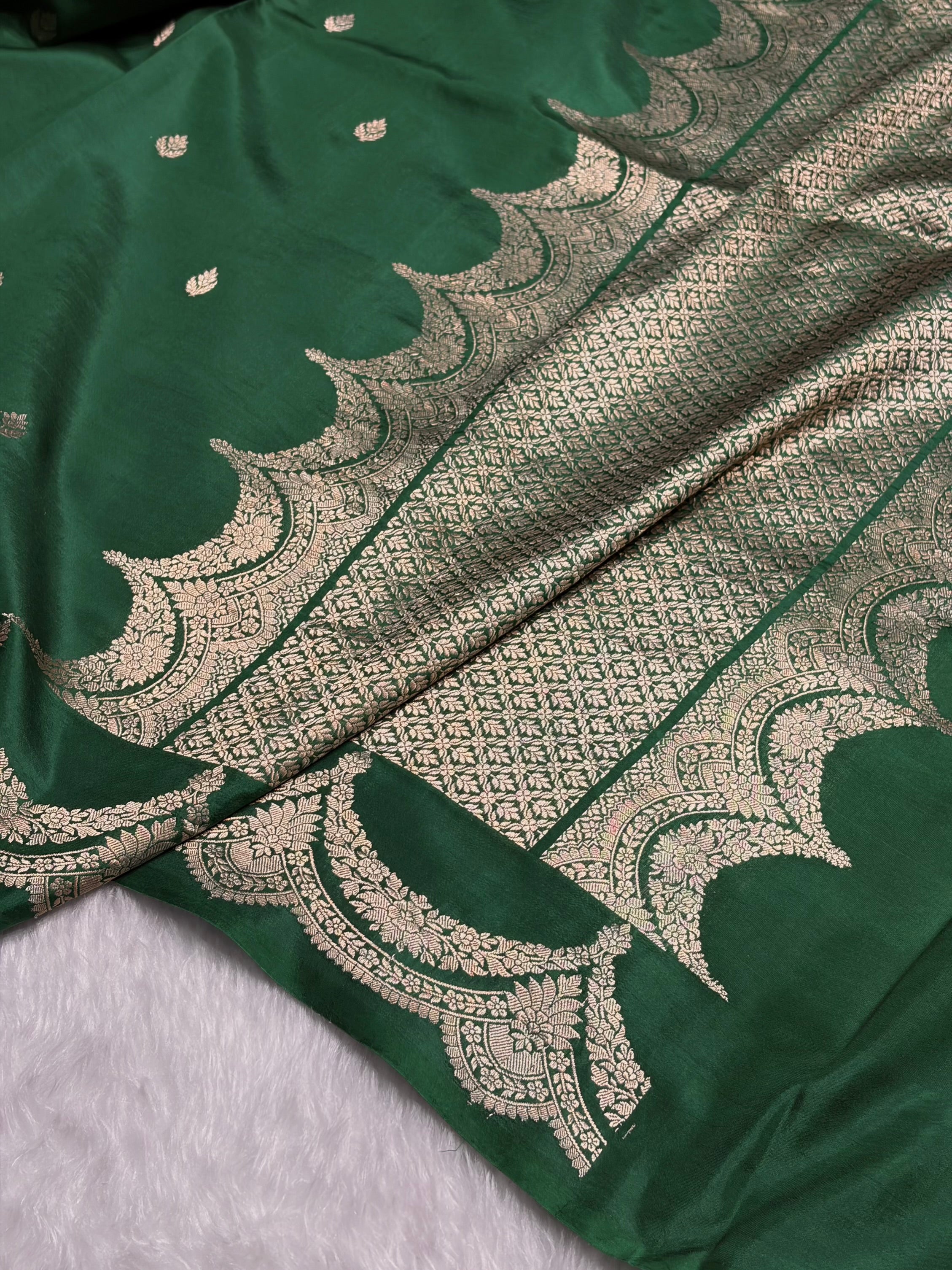 Bottle Green Shades Boota Handwoven Pure Katan Raw Mango Silk RM-19