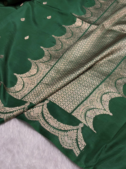 Bottle Green Shades Boota Handwoven Pure Katan Raw Mango Silk RM-19