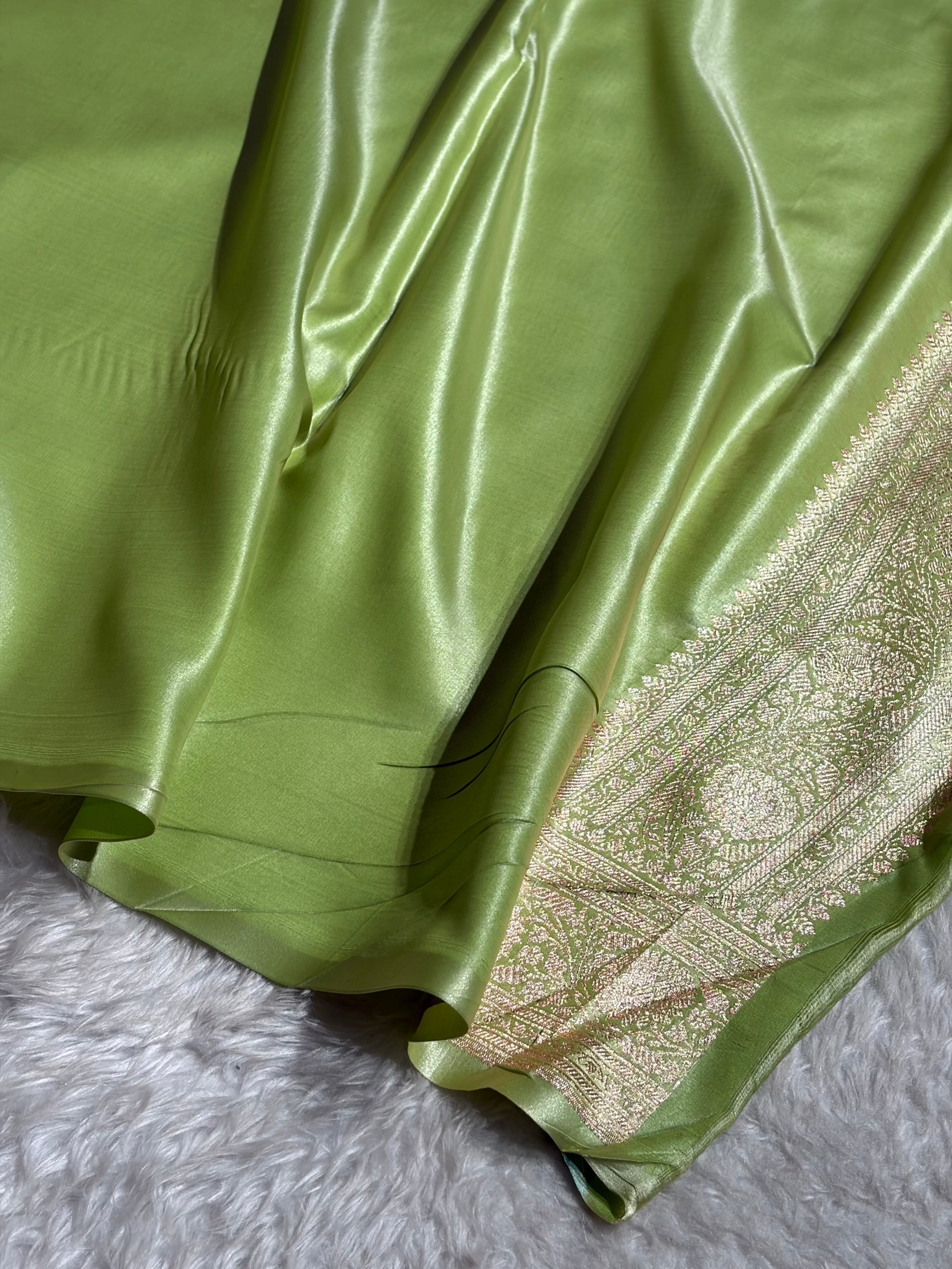 Light Pista Shades Brocket Satin Silk Saree Banarasi Saree Shades SS30