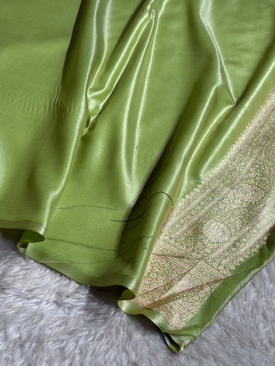 Light Pista Shades Brocket Satin Silk Saree Banarasi Saree Shades SS30